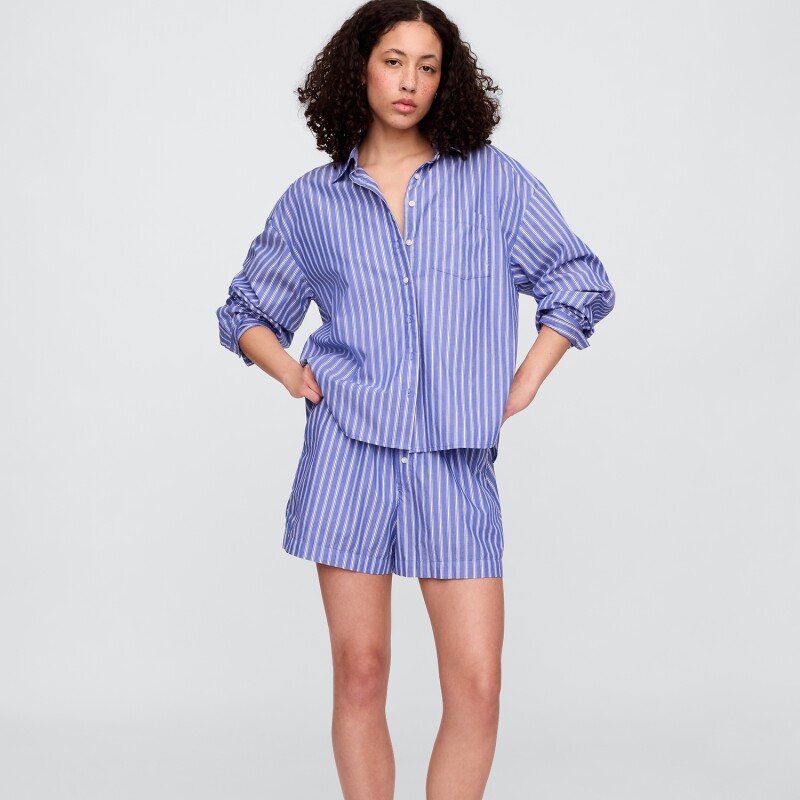 V-POPLIN BIG SHIRT BLUE WHITE STRIPE