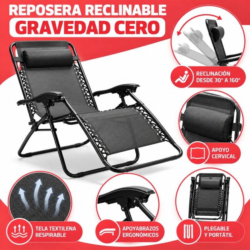 Set x2 Reposera Reclinable Gravedad Cero NEGRO