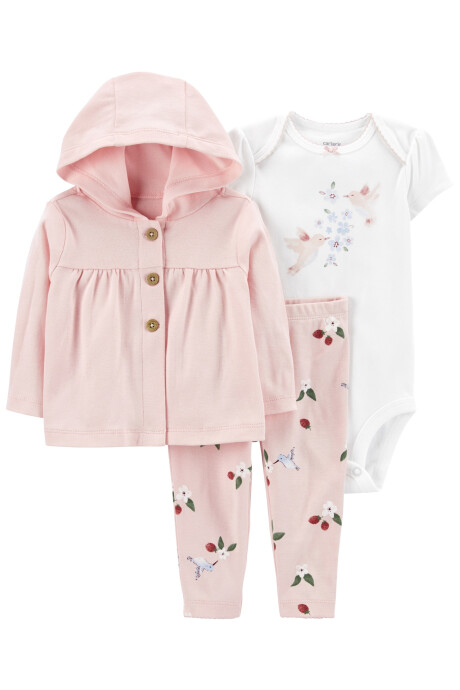 Set tres piezas con campera, pantalón y body floreal de algodón 0