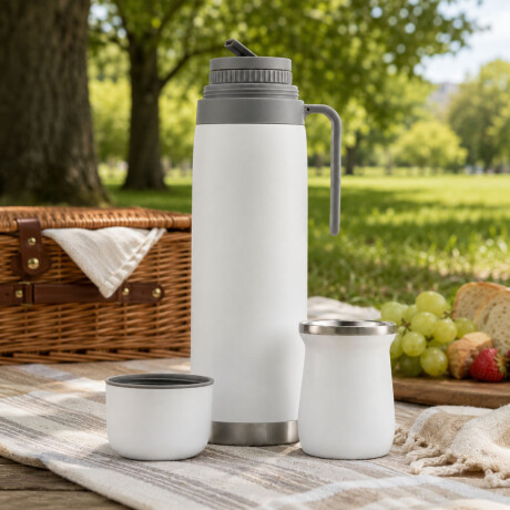 Set Matero Bologna Termo 1L + Mate Térmico Acero Inoxidable Blanco