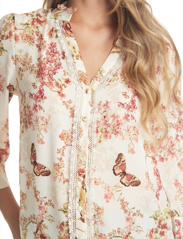 Blusa Gasa Flores BEIGE/MULTI