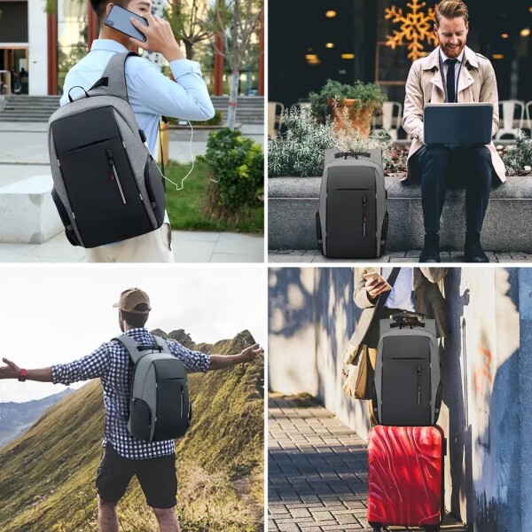 Mochila Impermeable Antirrobo Urbana USB Notebook Casual Variante Color Gris
