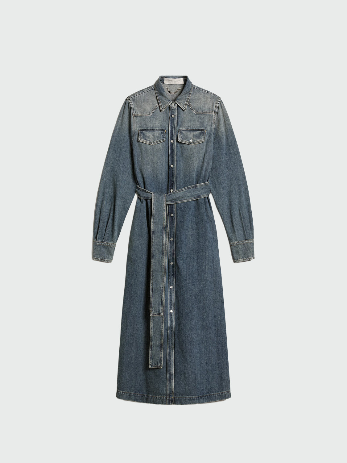 GOLDEN GOOSE - Vesitdo denim camisero con cinturón Azul