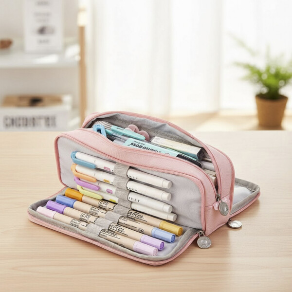 Cartuchera Escolar Liceo Escuela Organizador 4 Cierres XL Rosa