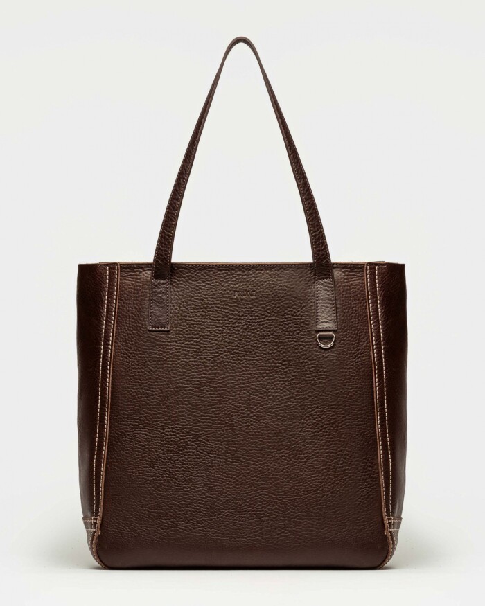 Shopper Vera en cuero vegetal liso Chocolate Niquel