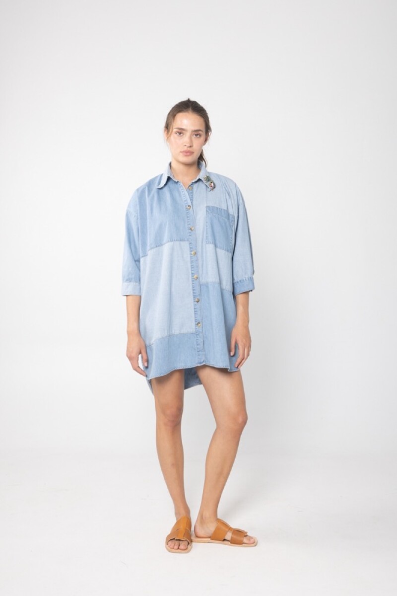 CAMISA MEN PATCHWORK - Celeste 