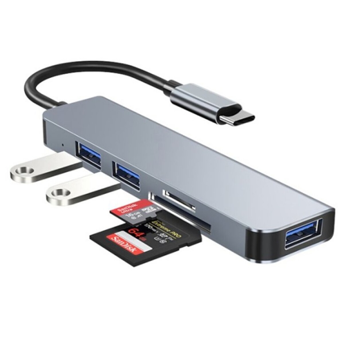 Hub 5 en 1 USB-C a USB 3.0 2xUSB 2.0 TF Micro SD LCN2103 