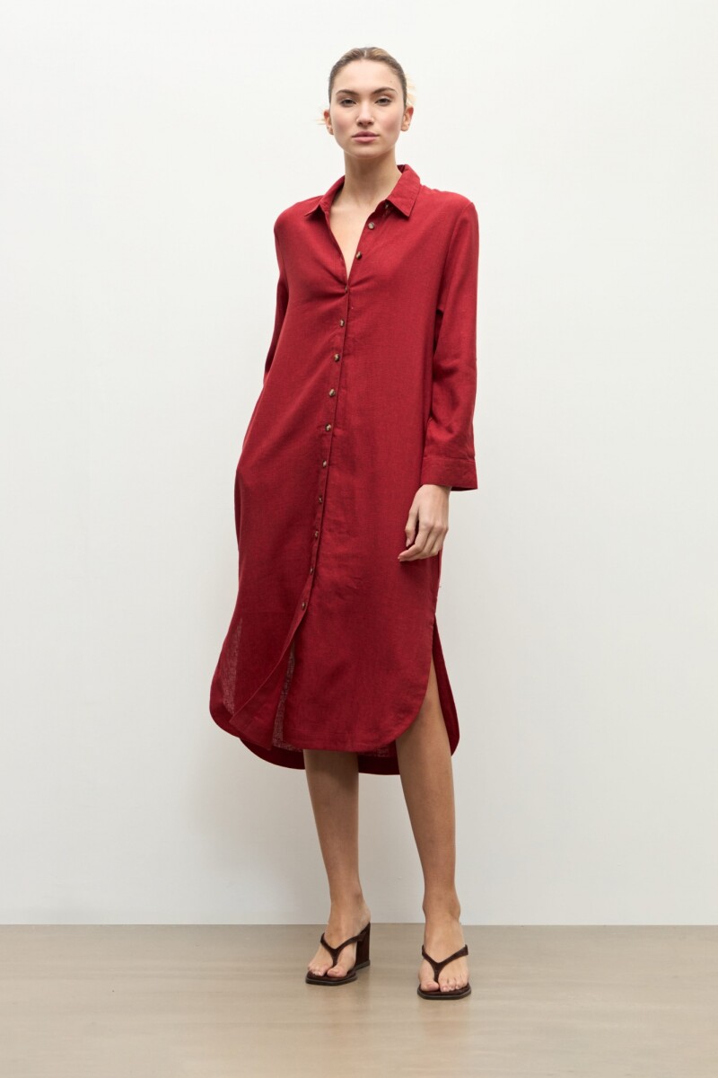 Vestido lino camisero carmesí