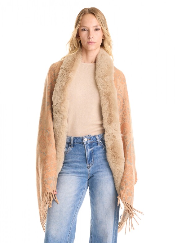 Ruana Faux Fur MULTI/BEIGE