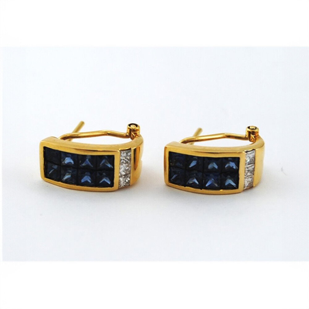 Caravanas Oro 18K Con Brillantes Y Zafiros Caravanas Oro 18K Con Brillantes Y Zafiros
