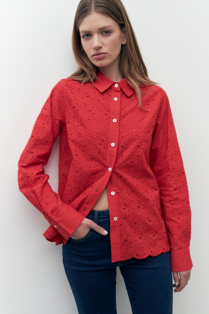 Camisa de broderie - rojo 