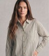 Camisa Rayada Con Lino Oliva