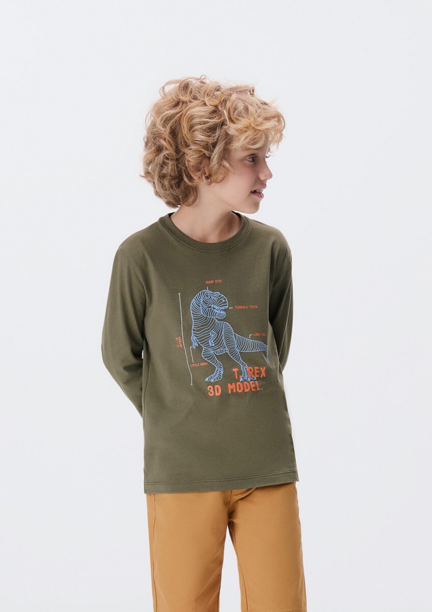 CAMISETA MANGA LARGA INFANTIL CON ESTAMPA - VERDE 