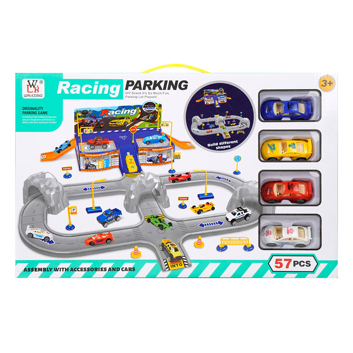 Parking carreras 57 piezas con 4 autos 