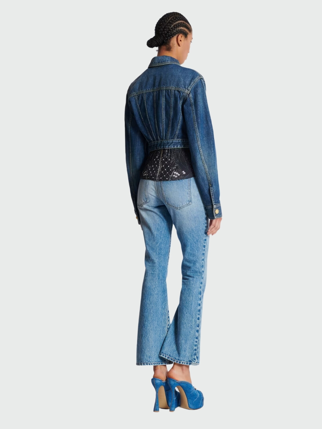 Balmain - Chaqueta de jean corta con efecto desgastado Azul