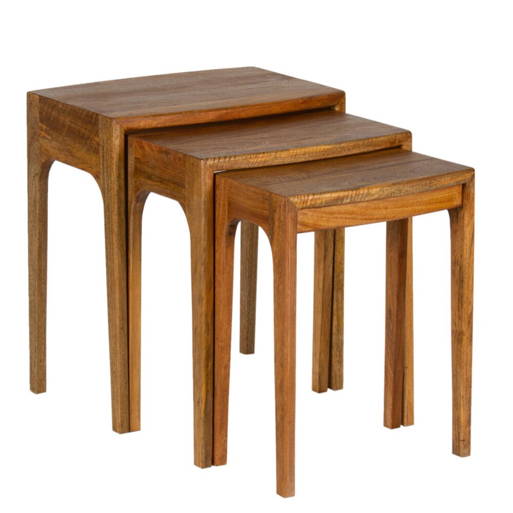 SET MESAS MADERA MARRON VINTAGE CASTAÑO