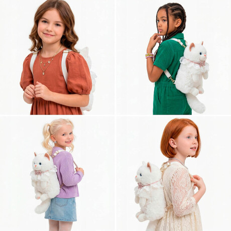 Mochila Peluche Gato Realista Bolso Animal Felpa Blanco