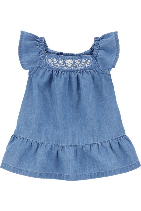 Vestido de chambray, con bordado floral. Talles 6-24M Sin color