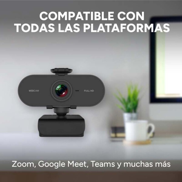 Cámara Web Cam Full HD 1080p USB 360º Con Micrófono Premium Color Negro