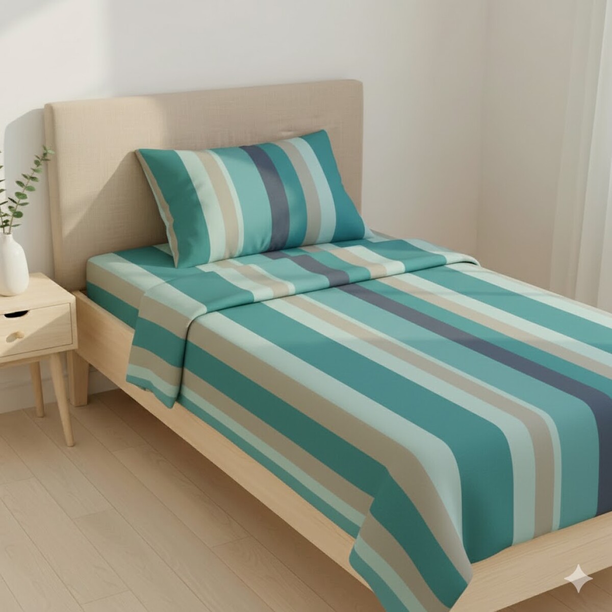 Juego De Sabanas 1 Plaza Toque Algodón Sommier Franjas - Rectángulo 