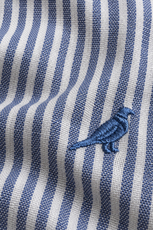 Camisa Lino Hudson Collar Rayas Azul Náutico