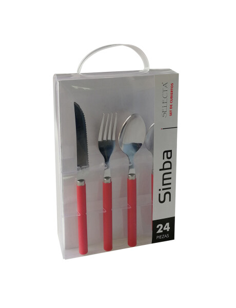 JUEGO DE CUBIERTOS 24 PIEZAS MANGO PLASTICO SIMBA ROJO JUEGO DE CUBIERTOS 24 PIEZAS MANGO PLASTICO SIMBA ROJO