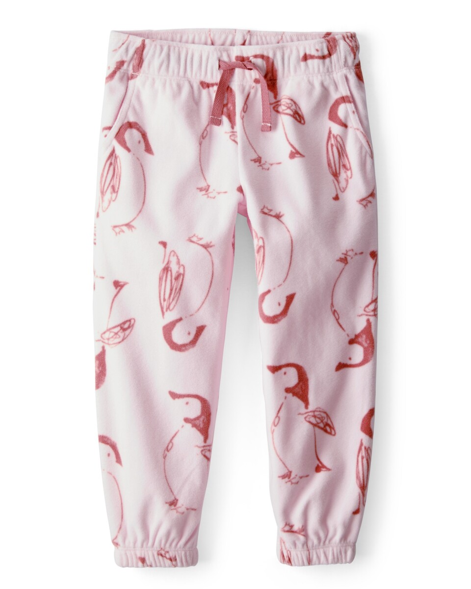 Pantalón de micropolar, rosado, diseño pingüinos 
