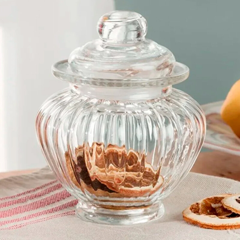 Frasco de vidrio ovalado con tapa 300 ml TRANSPARENTE