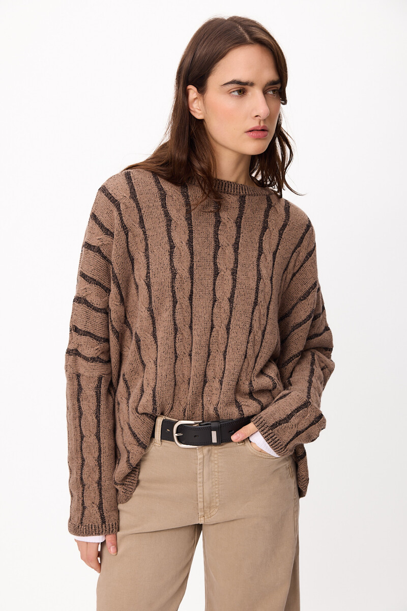 Sweater Lana Crop Oceano Negro/Marrón