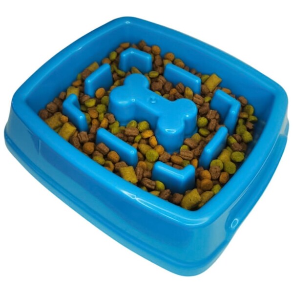 Plato Comedero Come Lento Perros Gatos Mascotas Plastico Color Variante Azul
