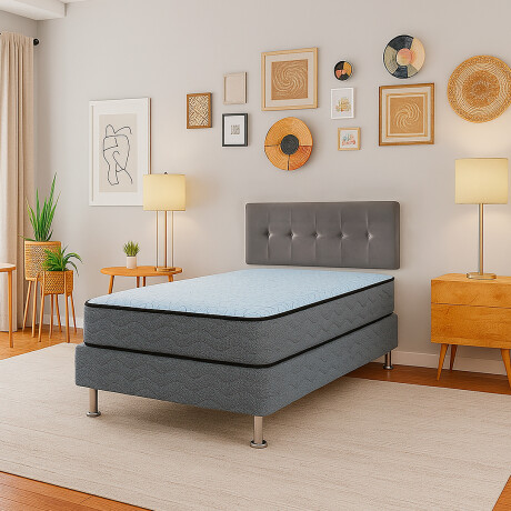 Sommier Moon - 090x190x58 + Panel Arezzo Gris - Plaza Especial Sommier Moon - 090x190x58 + Panel Arezzo Gris - Plaza Especial