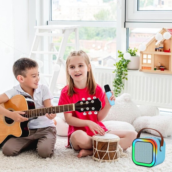 Mini Parlante Karaoke Bluetooth RGB Con 2 Micrófonos K-12 Variante Color Azul