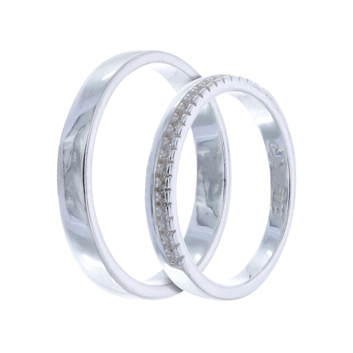 Par de alianzas de plata 925 y circonias. 