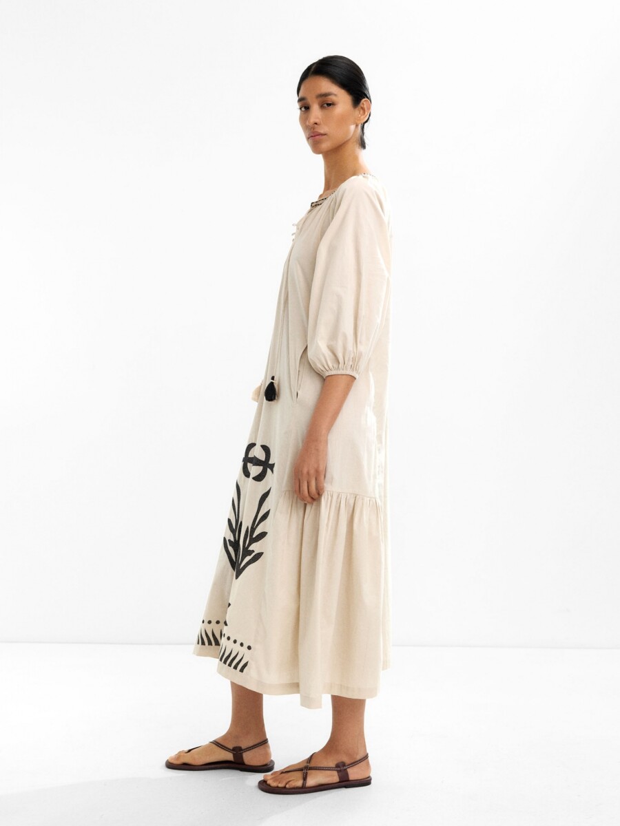 Vestido Midi Bordado 100% Algodón crudo