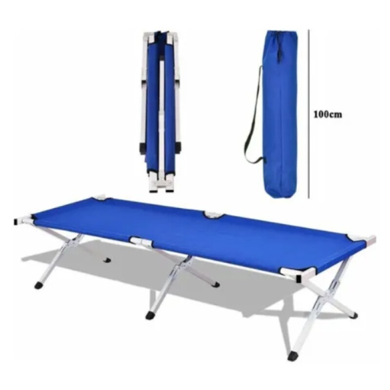 Catre Cama Plegable Metálico Para Camping Con Bolso Celeste