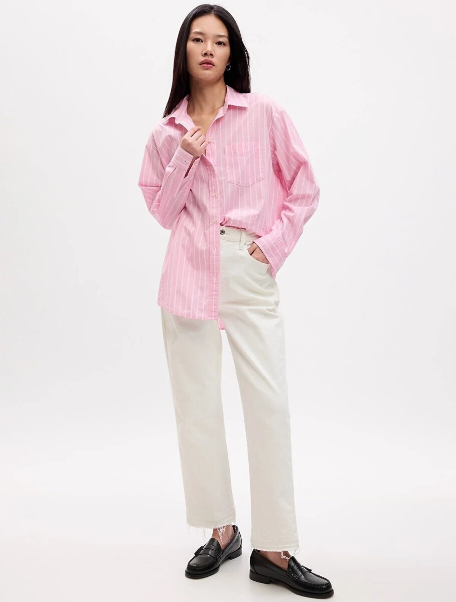 Camisa Poplin Oversize Mujer - Pink Stripe 