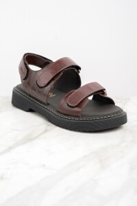 Sandalia Cuero Combinada Bordeaux