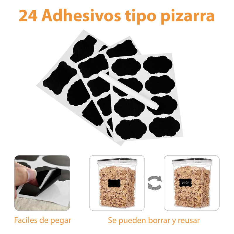 Kit 24 Potes herméticos + Medidores + Etiquetas con marcador TRANSPARENTE