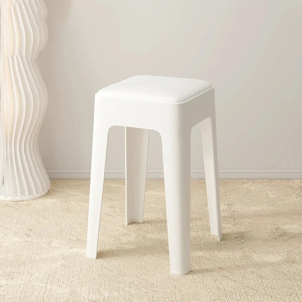 Banquito De Polipropileno Y Ecocuero Apilable Blanco