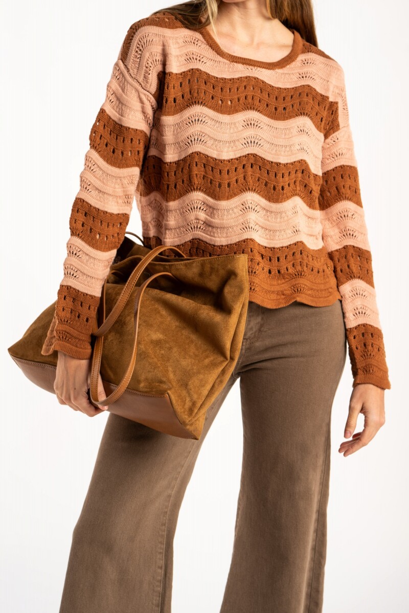 Sweater Textura Rayado Rosa/mocha