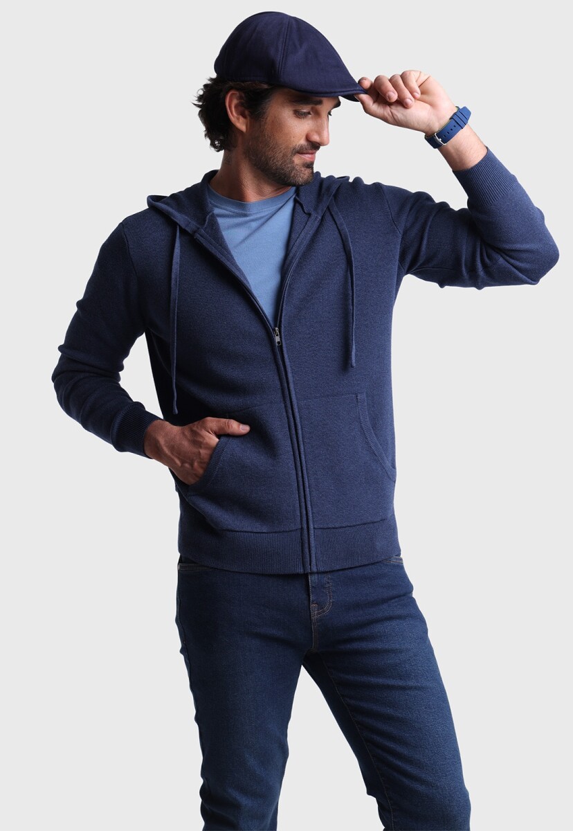 SWEATER ARROW F.ZIPP CAPUCHA - DENIM 