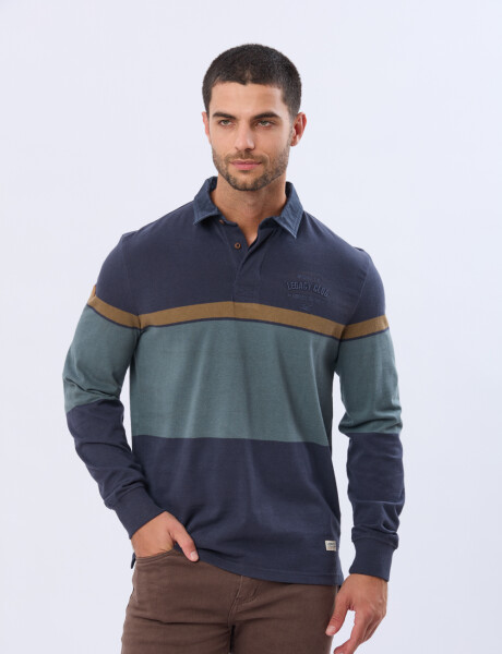 REMERA POLO RAYADA DE ALGODON Azul