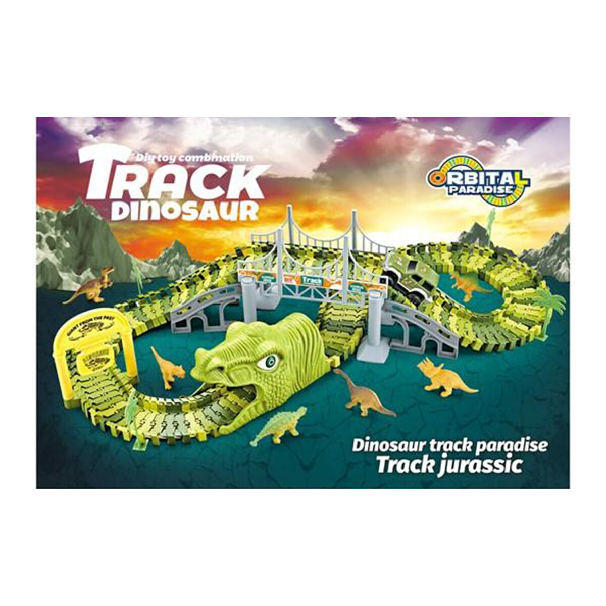 Pista Carreras Dinosaurio Jurassic Flexible Encastrable 140P - Verde 