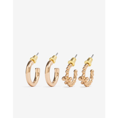 Set De 2 Pares De Argollas De Metal Bañado En Oro Dorado