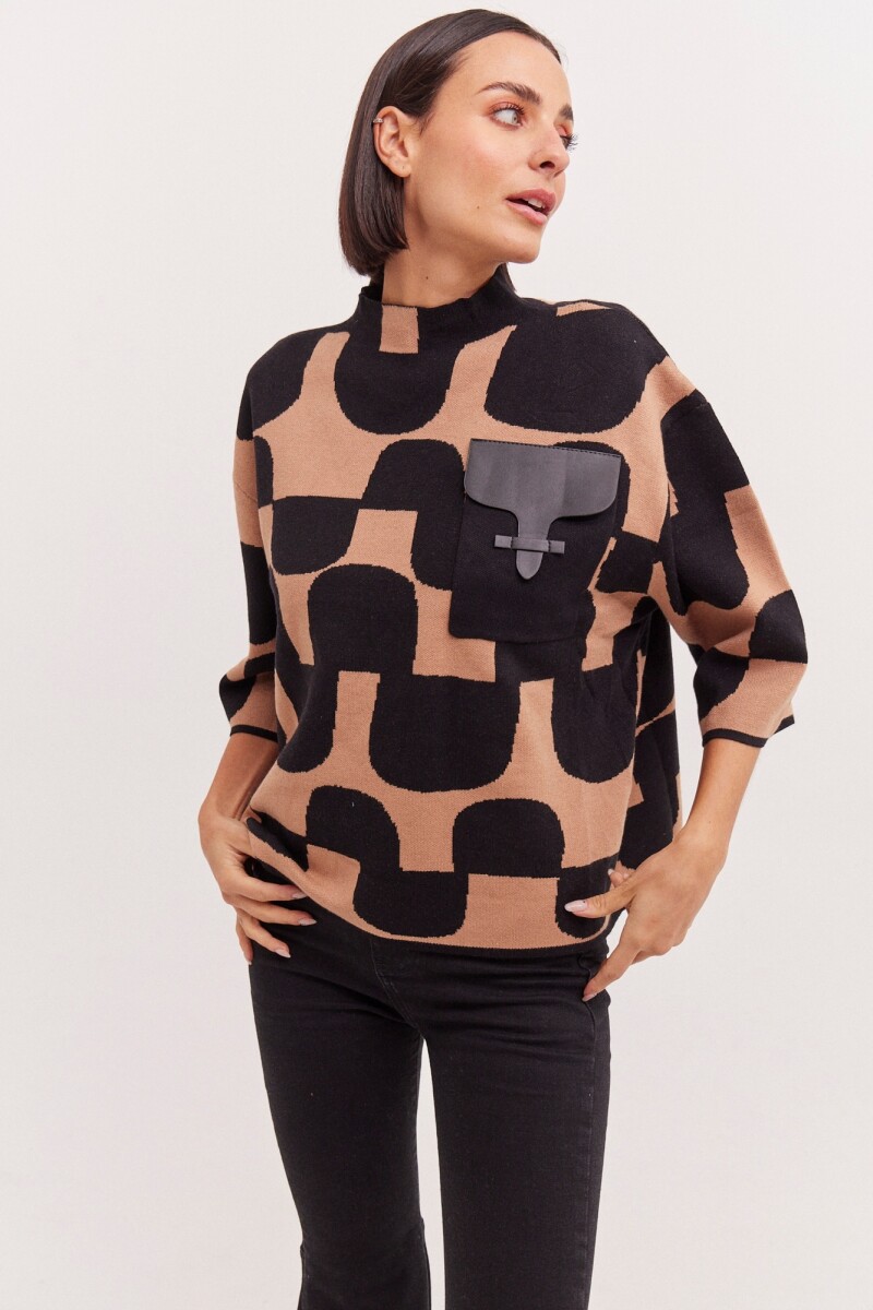Sweater Simon Camel/Negro
