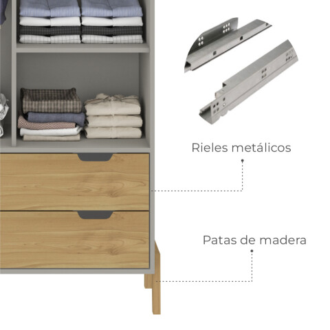 Ropero Armario de 2 Puertas, Perchero y 2 Cajones en MDP - Madera - Línea Melilla - Cinza Ropero Armario de 2 Puertas, Perchero y 2 Cajones en MDP - Madera - Línea Melilla - Cinza