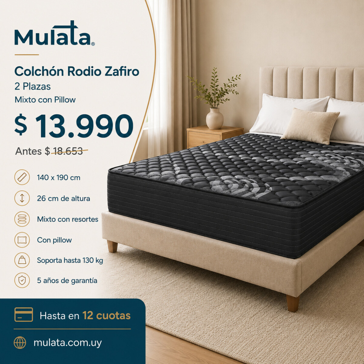 Colchón Rodio Zafiro 2 Plazas Mixto con Pillow 