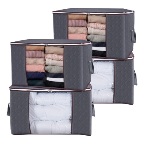 Set Caja Organizadora X4 Ropa Guarda Mantas Frazadas Variante Color Gris