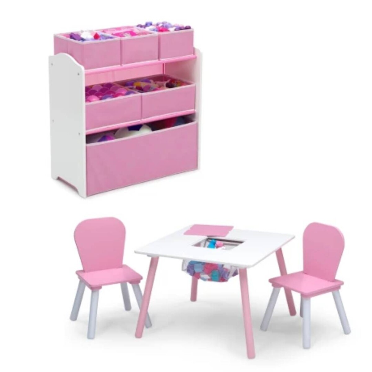 Set juego de mesa y organizador infantil Wisly rosa y blanco - 6 Contenedores 