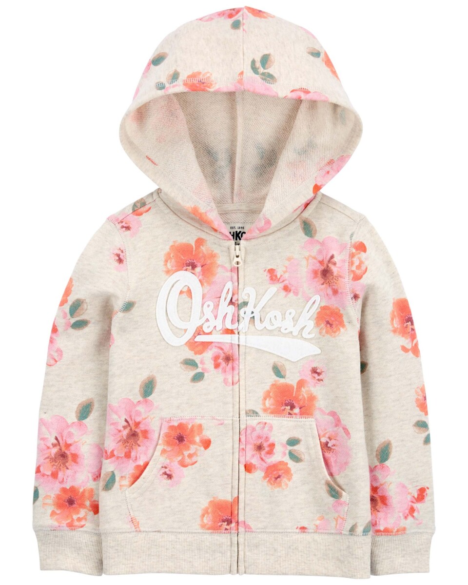 Campera de algodón, con capucha y logo diseño floral. Talles 2-5T 